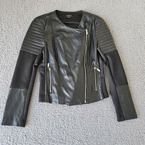 bebe Black Leather Moto Jacket with Quilted Shoulders
